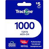 Tracfone $5 Text Add-On Card: 1000 Texts for Basic or Smartphone Plans [Physical Card]