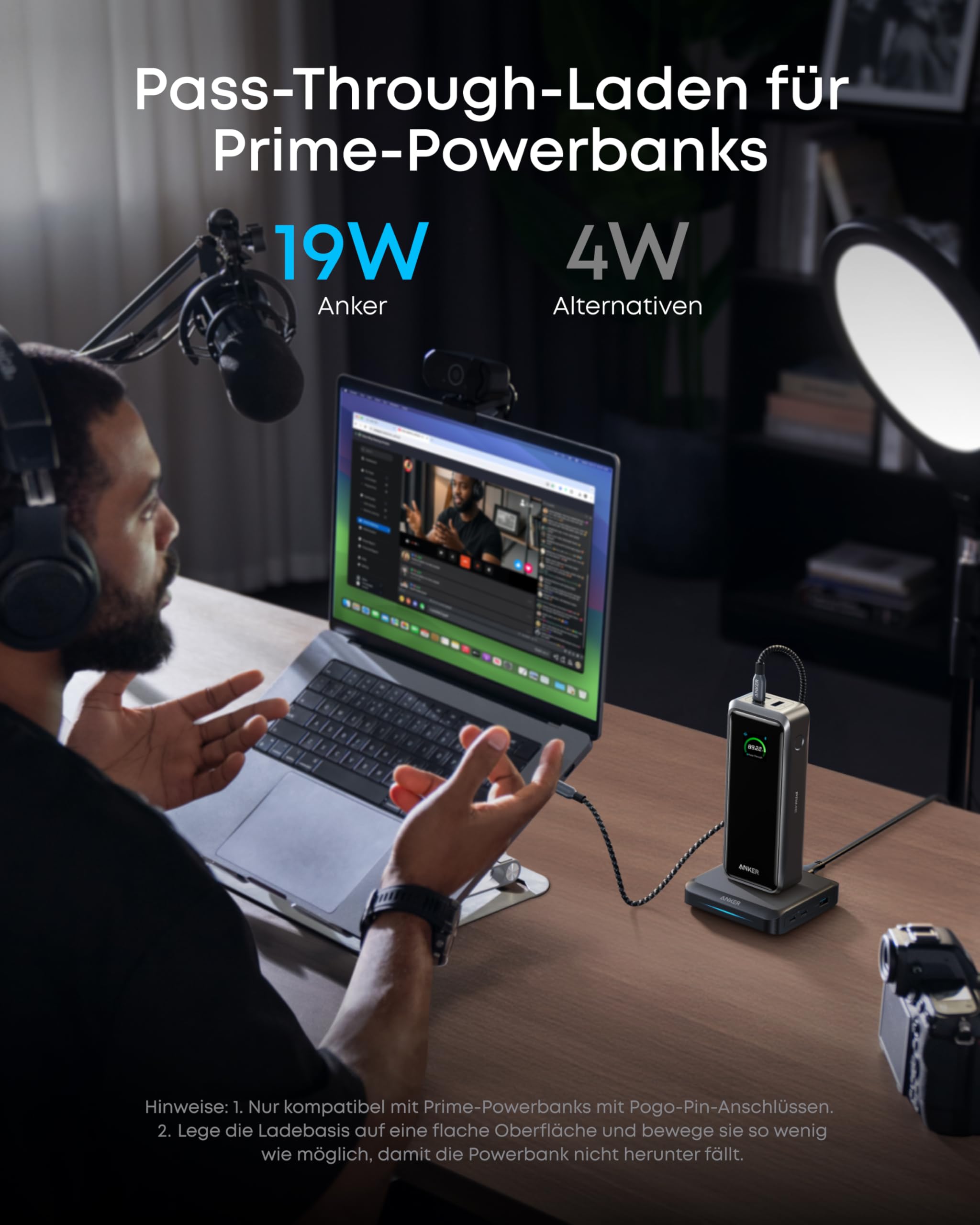 Anker Ladebasis, max. 150W Schnellladung mit 3 Ports für die Anker Prime Powerbank, kompatibel mit MacBook Pro/Air-Serie, iPhone 16/15/14-Serie, Samsung und weiteren (Ohne Powerbank) 4