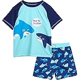 Quad Seven Baby Toddler Boys Swim Set - 2 Piece Swim Trunks and Boys Rash Guard Short Sleeve Kids Swimwear (Sizes: 12M-7)