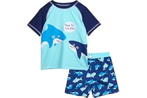 Quad Seven Baby Toddler Boys Swim Set - 2 Piece Swim Trunks and Boys Rash Guard Short Sleeve Kids Swimwear (Sizes: 12M-7)