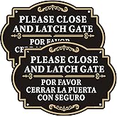 Phyabe 2 Pack Please Close and Latch Gate Sign Bilingual English Spanish, 10 x 7 inch Rust Free Aluminum Keep Gate Closed Sign, Weather Resistant, Waterproof, Durable Ink, Easy to Install