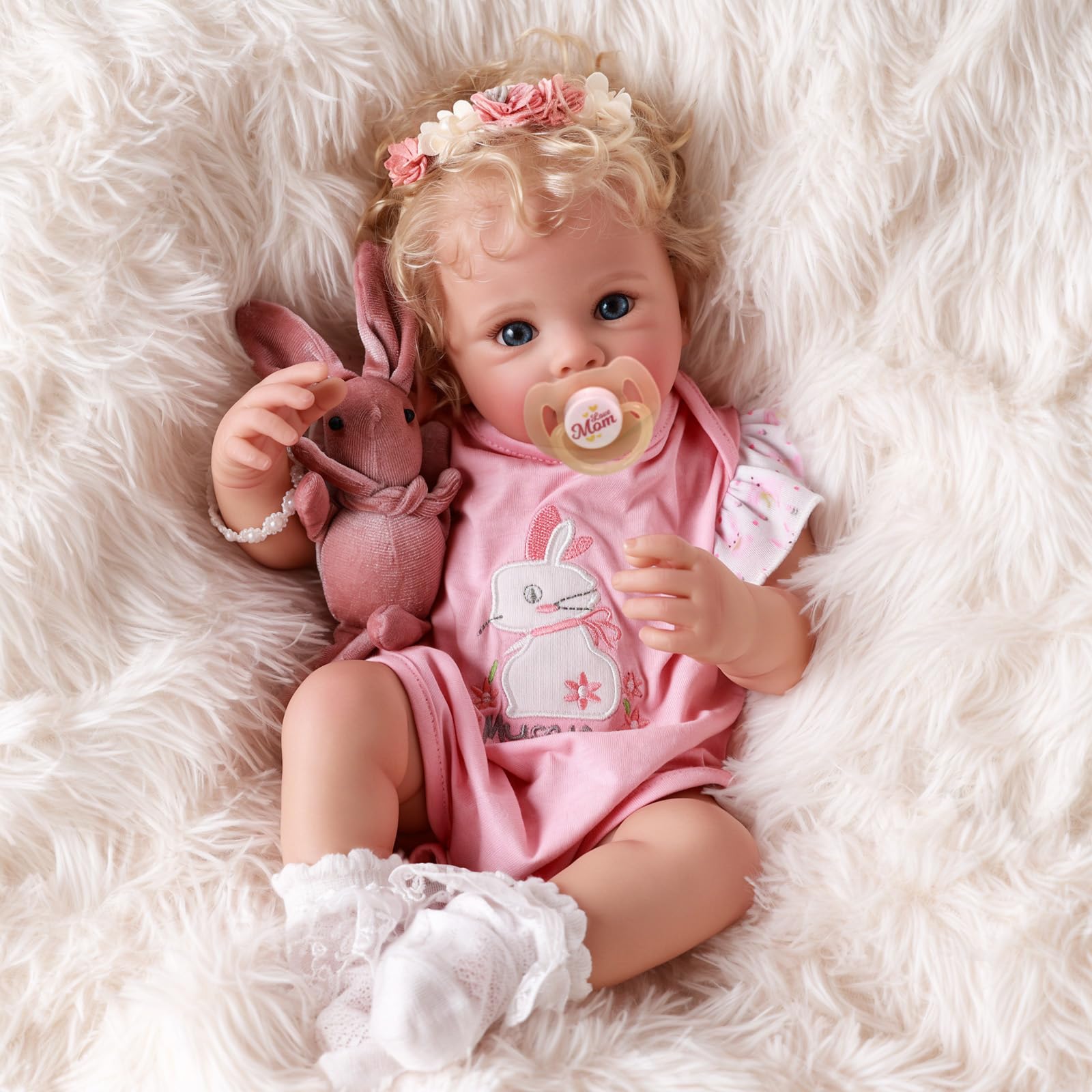 BABESIDE Reborn Baby Dolls Bettie - 17 Inch Soft Body Realistic Baby Doll Girl Lovely Awake Blond Curly Hair Girl Bebe Reborn de Silicona Real Life Baby Dolls with Gift Box for Kids Age 3+ Collectors