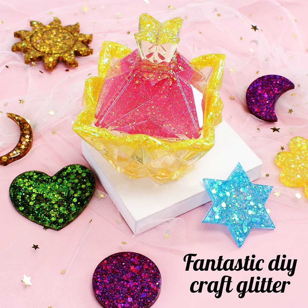 100g Holographic Glitter, Cosmetic Mixed Hexagon Chunky & Fine Craft Glitter Resin Sequins for Epoxy, Resin Art, Body, Hair, Face, Nail, Slime, Tumblers (Silver)