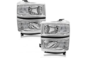 ADCARLIGHTS Headlight Assembly for 2014 2015 Chevy Silverado 1500 Chrome Housing with Clear Reflector Left and Right Pair