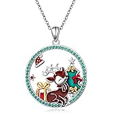 DAOCHONG Christmas Deer Necklace 925 Sterling Silver Xmas Reindeer Pendant Elk Christmas Jewelry Gift for Women
