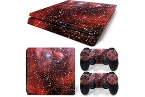 ROIPIN for Playstation 4 Slim Skin, Including Controller Console Skin, Shell Skin for PS4 Slim Console Version Cover Shell（Red Starry Sky）