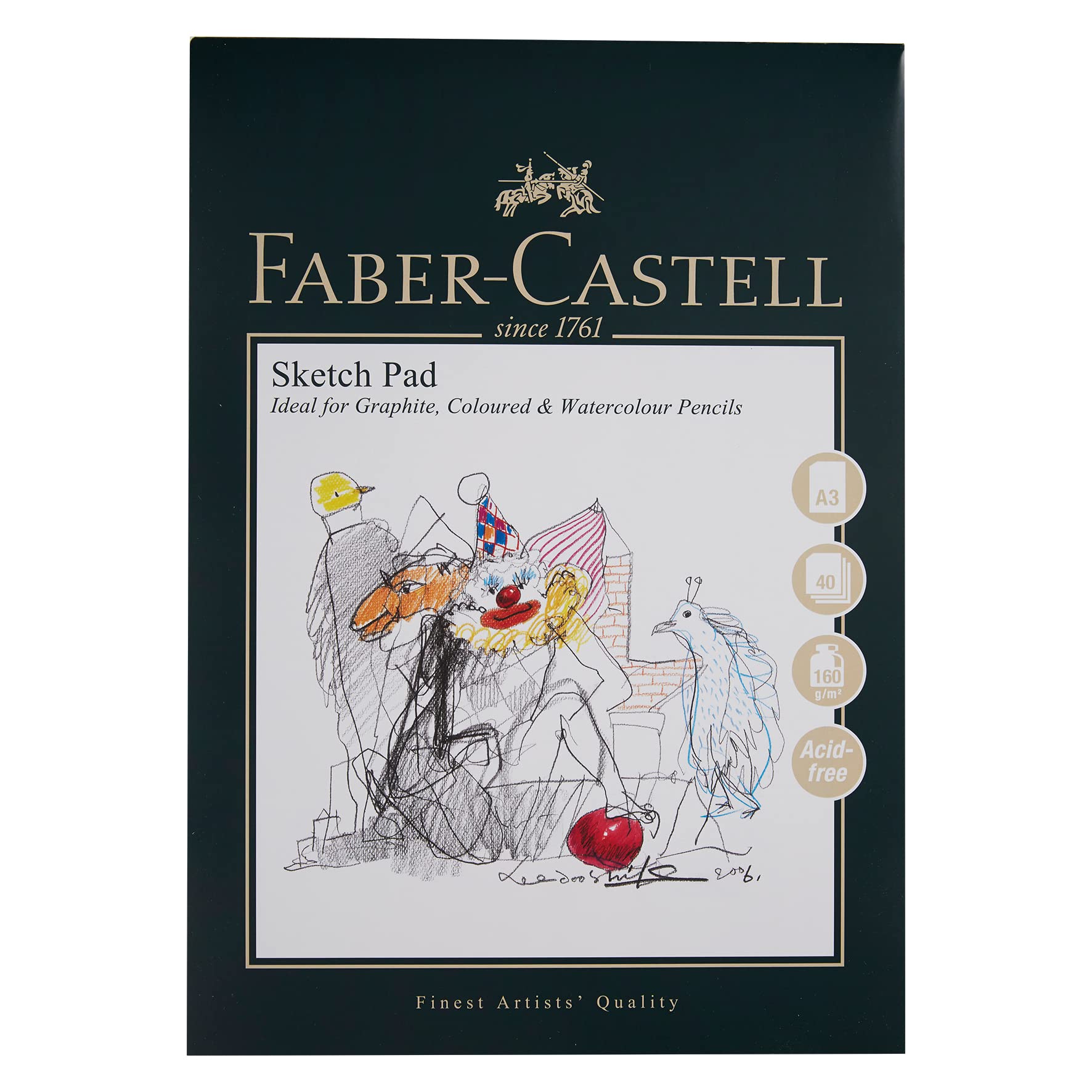 Faber-Castell Art & Graphic Sketch Pad, A3, Acid Free Gummed Paper Pad, 160 GSM, 40 Sheets for Graphite, Pencil, Coloured and Watercolour Pencils, Charcoal, Pitt Pens, Arts, Craft, Home and School