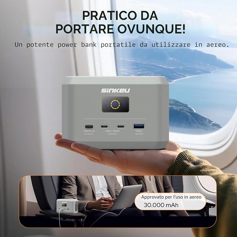 Powerstation portatile, batteria LiFePO4 da 96 Wh, USB-C 100 W di ingresso/uscita