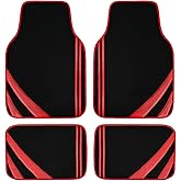CAR PASS Red Edge Leather Car Floor Mats, Universal Waterproof Car Mats with Double Stitch Line and Anti-Slip Backing Design, for Cute Girly Women, Fit 95% Automotive,SUVs,Sedan,Vans (Black and Red)