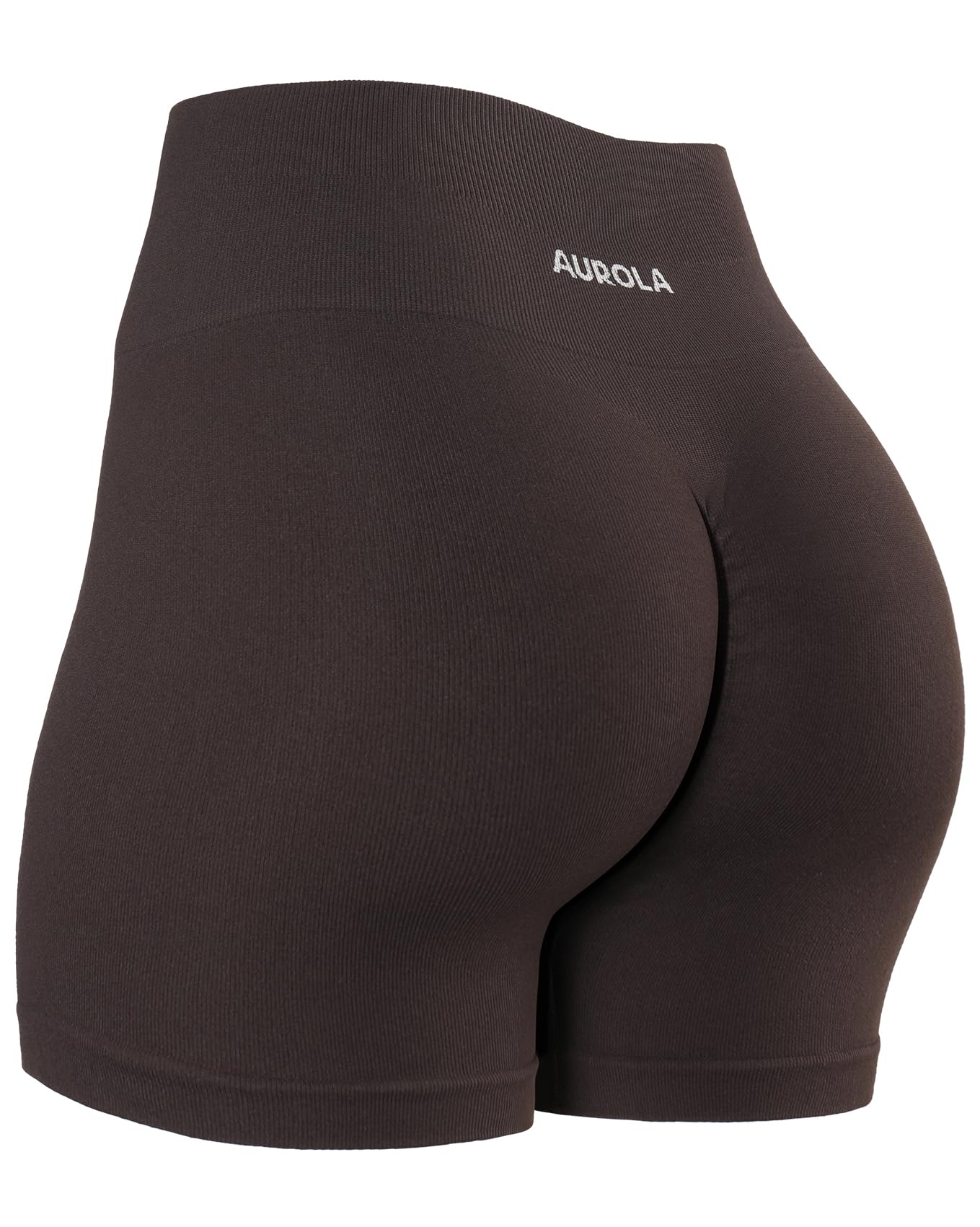 TSUTAYA Women's High Waisted Seamless Biker Shorts - Butt Lifting Gym Shorts With Scrunch, Brown