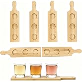 Mrxxjz 6 Pack Bamboo Wine Flight Tasting Set, 3-Slot Boards for Whiskey | Round base display rack fits 2.17 inch cups, ideal holder for whiskey, beer, wine tasting and glass jar display.