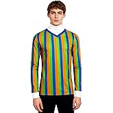 60 70s Adult Men's Neck Pullover Shirt Costume Cosplay Stripe Long Sleeve Shirt