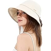 Sun Hat for Women Wide Brim Bucket Hats with Bow Ponytail Hole UV Protection Beach Cap for Summer UPF 50+
