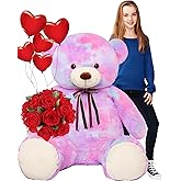 Tezituor Big Teddy Bear,52'' Giant Stuffed Animal Plush,Rainbow Purple Soft Plush Toys Gifts for Valentine, Christmas, Birthday