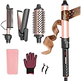4-in-1 Curling Iron Set for Long Hair, Fast Heating Ceramic Ionic Hair Curler, Flat Iron & Hot Brush Combo, Frizz-Free Styling Tool with Dual Voltage for Home & Travel