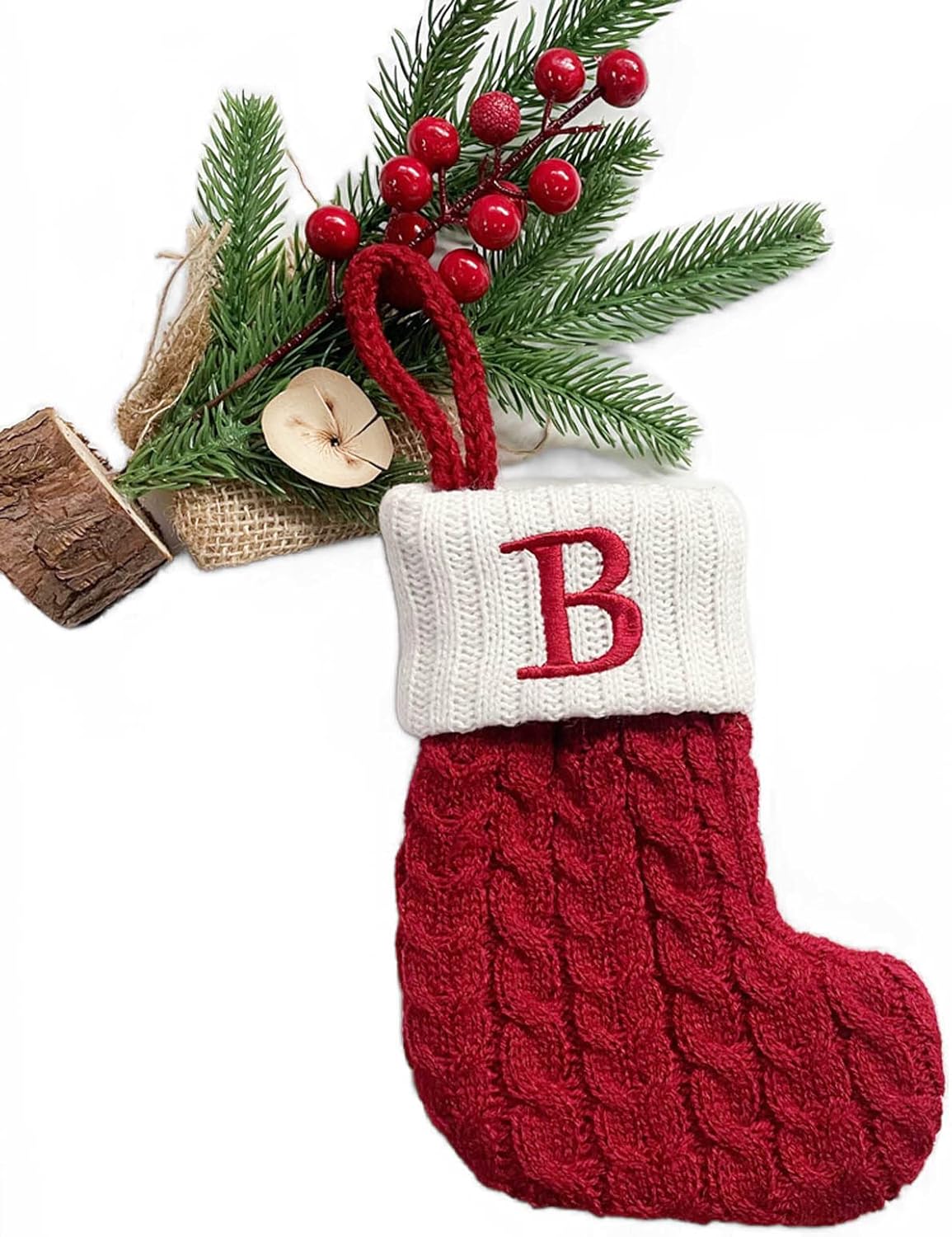 Stockings & Holders - QINMAO Mini Stockings with Initials,Christmas Stocking with 26 Letter,Mini Christmas Stockings Knit Embroidered Initial Letter Xmas Stockings (B)