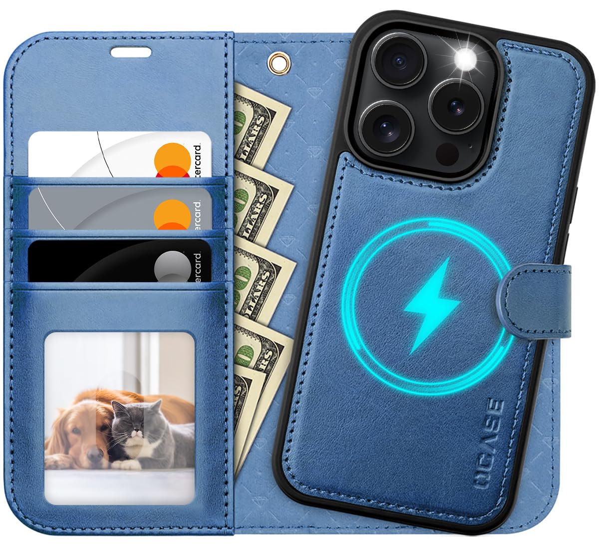 Photo 1 of OCASE for iPhone 16 Pro Case Detachable Wallet Case with Card Holder, 2 in 1 Pu Leather Flip Folio with RFID Blocking Stand Wrist Strap Shockproof Phone Cover 6.3 Inch 2024, Light Blue