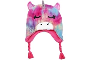 NEWFANCY Kids Little Girls Unicorn Beanie Winter Hat Rainbow Faux Fur Plush Fleece Lined Earflap Cap