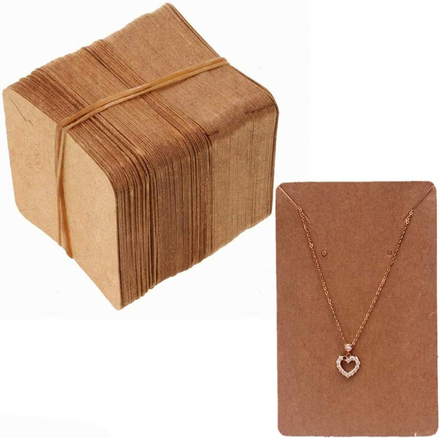 Poluka 100 Pcs Kraft Paper Necklaces Earring Display Cards Jewellery Display Cards Tags Earring Ear Studs Display Hanger Cards Holder Brown Paper Card Set