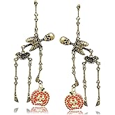 RechicGu Halloween Jointed Skeleton Pumpkin Earrings for Women Gothic Swing Hand Skull Dangle Earrings Crystal Pumpkin Earring for Halloween Costume Accessories Cosplay Jewelry Gift