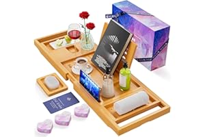 Yirilan Lux Expandable Bathtub Tray Caddy with 3 Bath Bombs-Self Care and Relaxation Birthday Gifts for Women and Men, Housewarming Gift Idea, for Mom Sister Daughter Wife