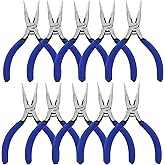 Mini Needle Nose Pliers 5"-10 Pack KAIHAOWIN Small Long Nose Pliers with Wire Cutters, Spring Loaded Thin Needle Nose Pliers, Precision Pliers Set for Crafts/Jewelry Making/Tiny Project