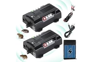 MAXFETCHED Ultrasonic Rodent Repellent for Car Engines, Outdoor Indoor Mouse Repellent for Cars with 6 Strobe Lights, Rat Deterrent for Vehicles Trucks Attic Garage, Under Hood Pest Control Repeller (2, Black)