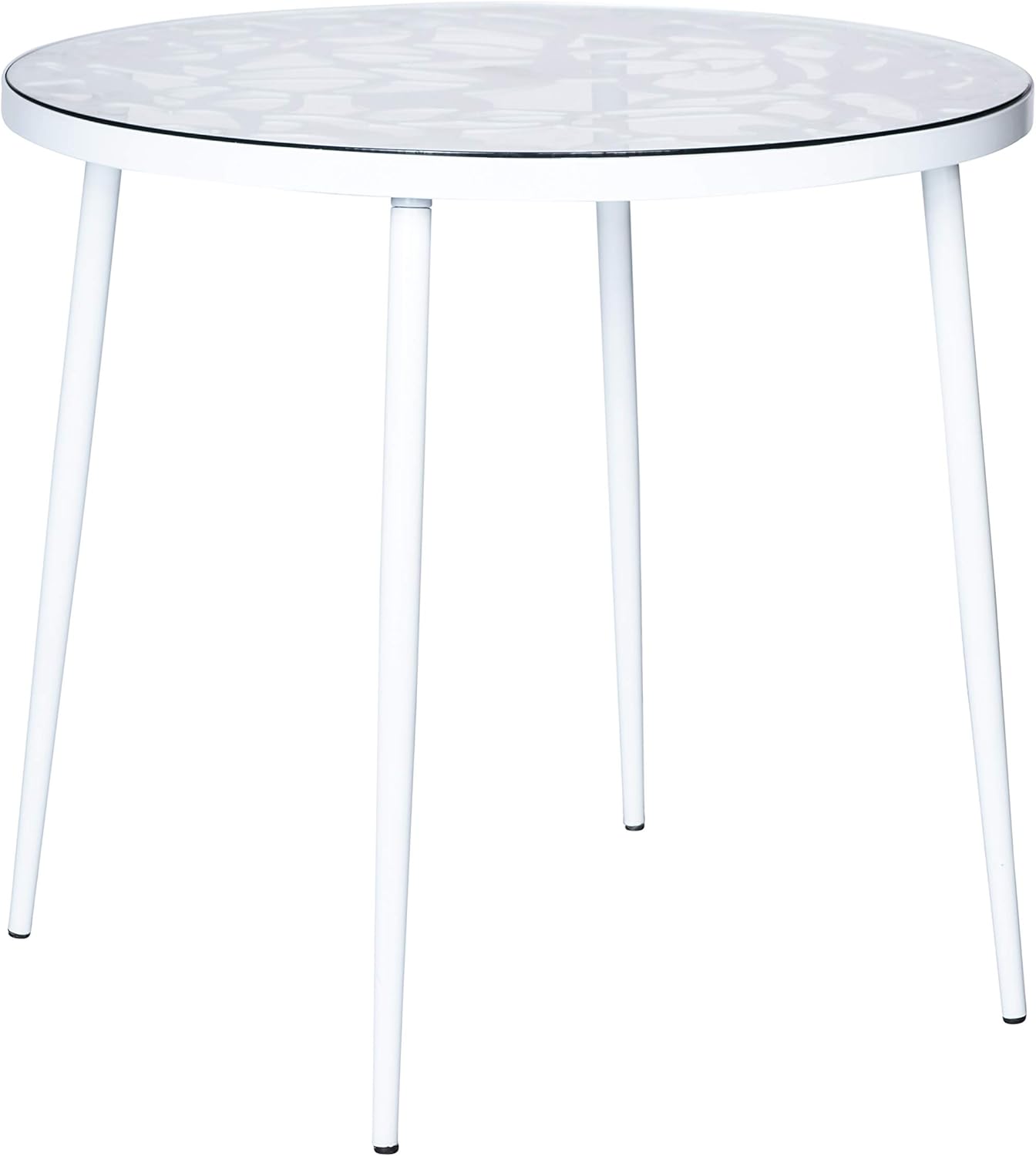 LeisureMod Devon Tree Design Glass Top Aluminum Base Indoor Outdoor Bistro Table (White): Garden & Outdoor