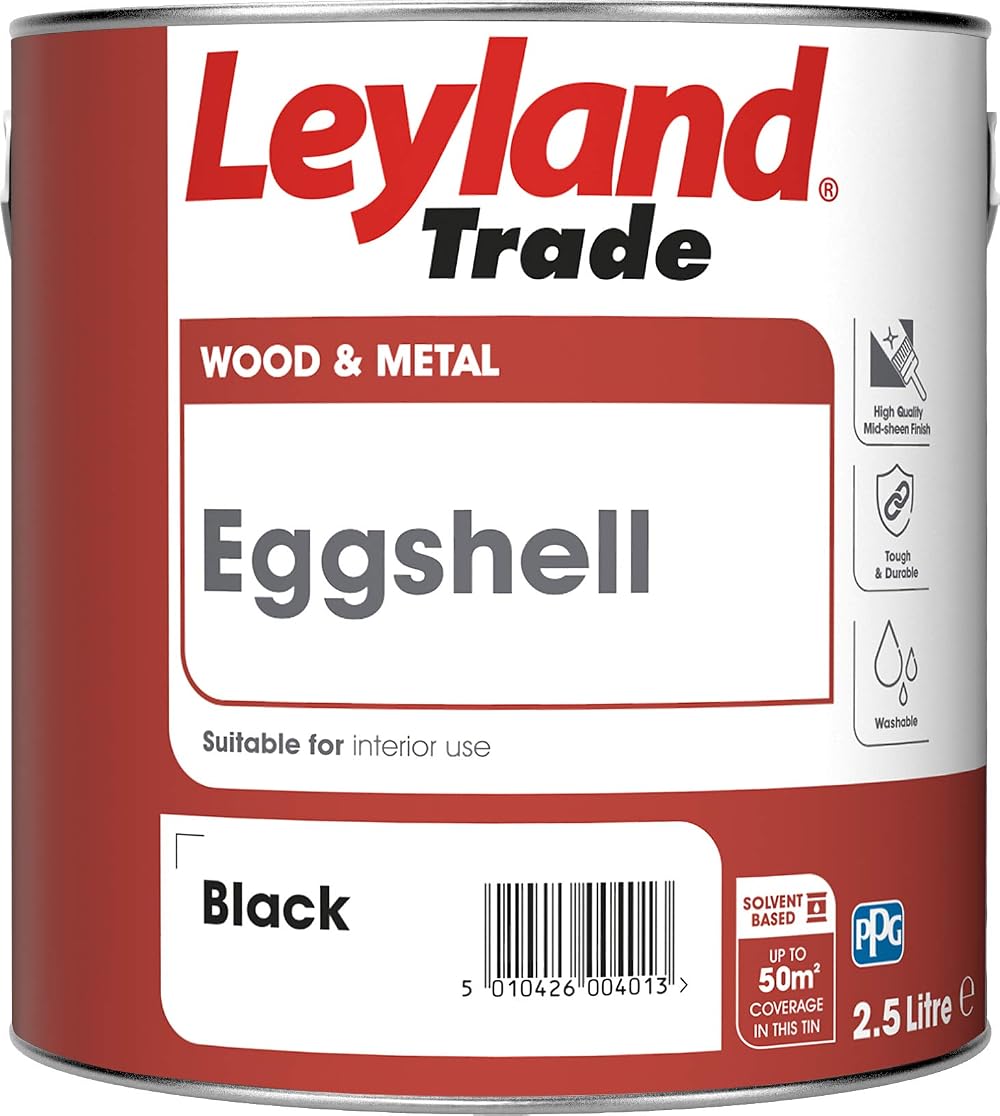 Leyland Trade Eggshell Paint Black 2.5 Litre Tough Washable Mid Sheen