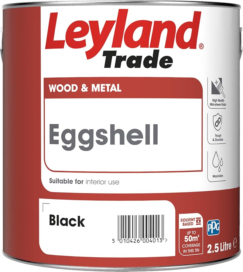 Leyland Trade Eggshell Paint Black 2.5 Litre Tough Washable Mid Sheen