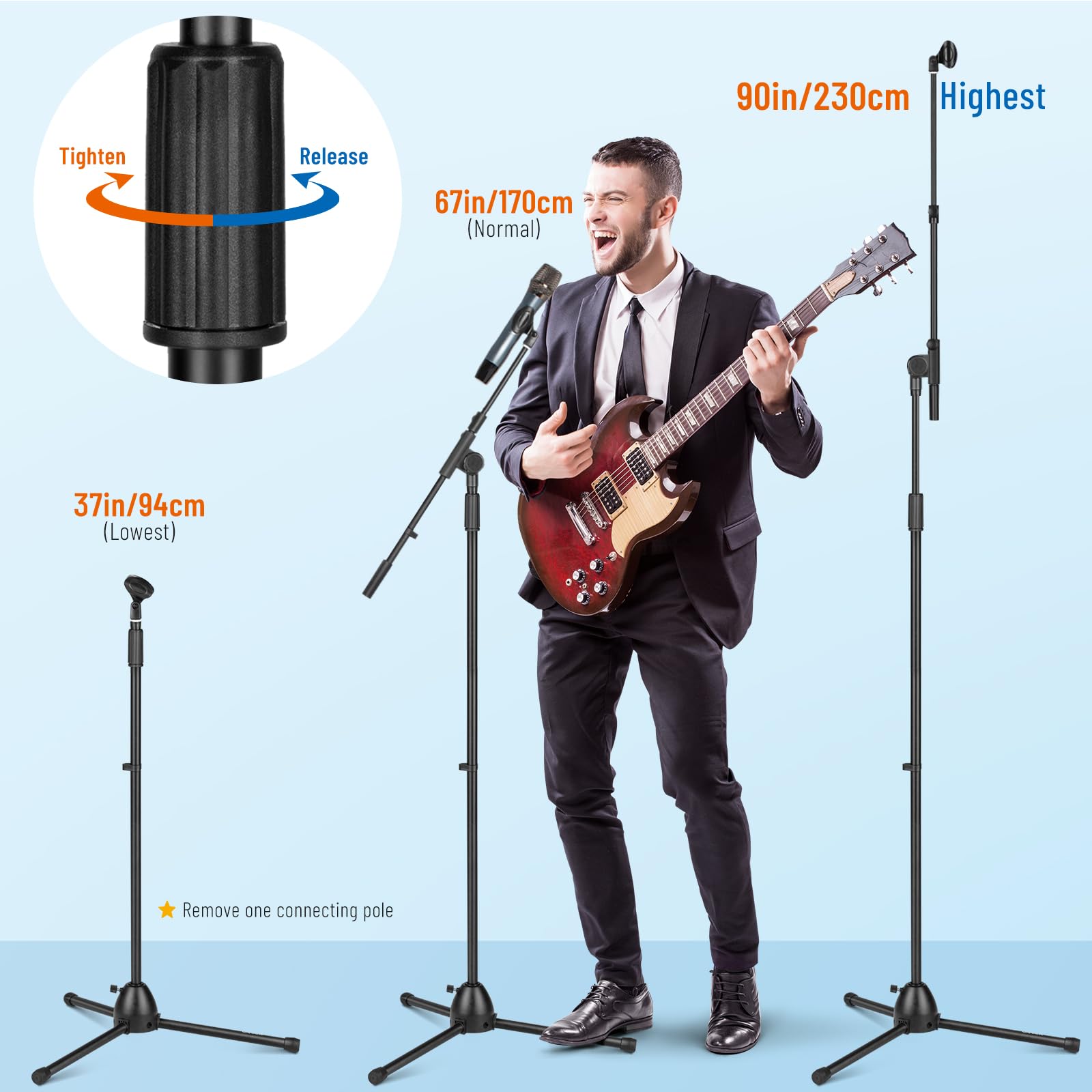 CAHAYA Microphone Stand Heavy-Duty Super Resistent Tripod Boom Universal Mic Stand with 2 Mic Clips for Most Mics Height Adjustable Mic Stand for Singing Wedding Performance CY0330