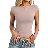 EasyGala Womens Double Lined Cap Sleeve Tops Boat Neck Shirts Slim Fitted Going Out Tees Y2k Clothes 2026