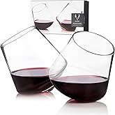 Viski Rolling Crystal Wine Glasses, Modern Wine Tumblers, Elegant Drinking Glasses for Red and White Wines, Wedding Gifts, Holiday Celebration, Birthday Party, Home Bar, Glassware Set of 2, 12 oz