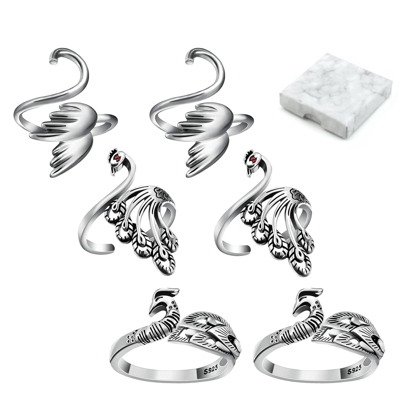 6 pcs Adjustable Knitting Crochet Rings Supplies - Alloy Peacock Pattern Stitch Markers Crocheting Accessories,Yarn Holder Counter Finger Ring Guide Tags Pins for Hand Weaving Hook Line
