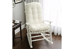 Vicatiful Rocking Chair Cushion 4 Inch Extra Thick, Pain Relief & Non-Slip Glider Rocker Replacement Cushion with Tie, Tufted Chair Pads for Adults, Elderly, 19x28/19x16, White