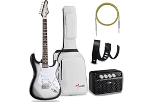 MUSILY MST-1 39 Inch Electric Guitar Kit, Beginner Starter Full Size Solid Body Electric Guitar With HSS Pickups, Gig Bag, Amplifier, Strap, Cable, Picks, String (SilverBurst)
