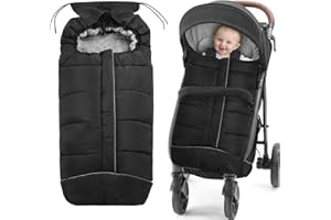 PUGWOY Universal Baby Footmuff for Strollers,Stroller Cover for Winter with Hooded Design,Waterproof and Windproof Winter Sleeping Bag with Coral Fleece Lining, Baby Bunting Bags for Most Strollers (BLACK)