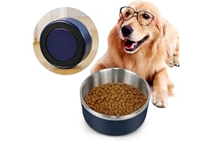 IKITCHEN Dog Bowl for Food and Water, 64 Oz Stainless Steel Pet Feeding Bowl, Durable Non-Skid Double Wall Insulated Heavy Duty with Rubber Bottom for Medium Large Sized Dogs (64 Ounces/8 Cup, Blue)