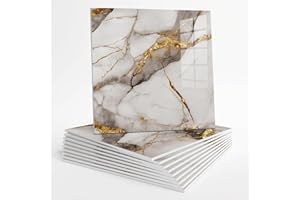 BAIXING HOUSE 10pcs Peel and Stick Tile Shower Waterproof Marble Tiles Wall Panels, 11.8"x11.8" Self-Adhesive Backsplash Tile, PVC Wall Panels Shower Tiles for Home Bathroom, Kitchen, Living Room White (8)