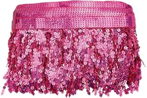 HOBBIESAY 10 Yards Sequins Fringe Trim 6 Inch Deep Pink Sequin Tassels Sewing Trim Sequin Chainette Tassel Fringe Trim for DIY Craft Latin Dress Shawls Dance Dresses Clothing Embellishment
