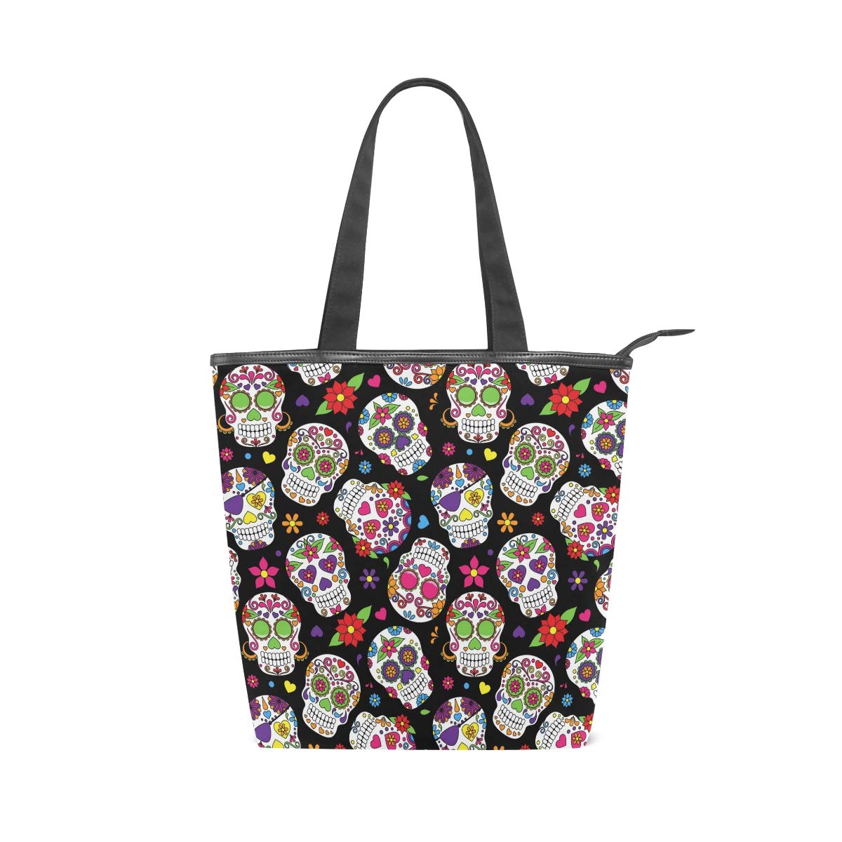 Mnsruu Large Canvas Handbag Beach Tote Bag,Travel Shopping Shoulder Bag,Mexican Day Of The Dead Sugar Skull Summer Holiday Handbag for Women Lady Girl