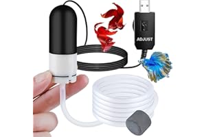 HOUSEUP Mini Aquarium Air Pump,USB air Pump for 5 Gallon Aquarium Decorations Adjustable Fish Tank Aerator Includes Aquarium Oxygen Tube + Air Stones, USB Power Bank Aquarium air Pump