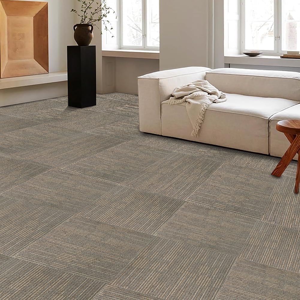 heavy duty commercial carpet tiles 24" x 24", 18 pcs/72 sq ft (flexlok tabs included),non-slip soft 