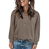 Eytino Womens Plus Size Tops Henley V Neck Long Sleeve Casual Shirts Button Front Loose Fit T Shirt(1X-5X)