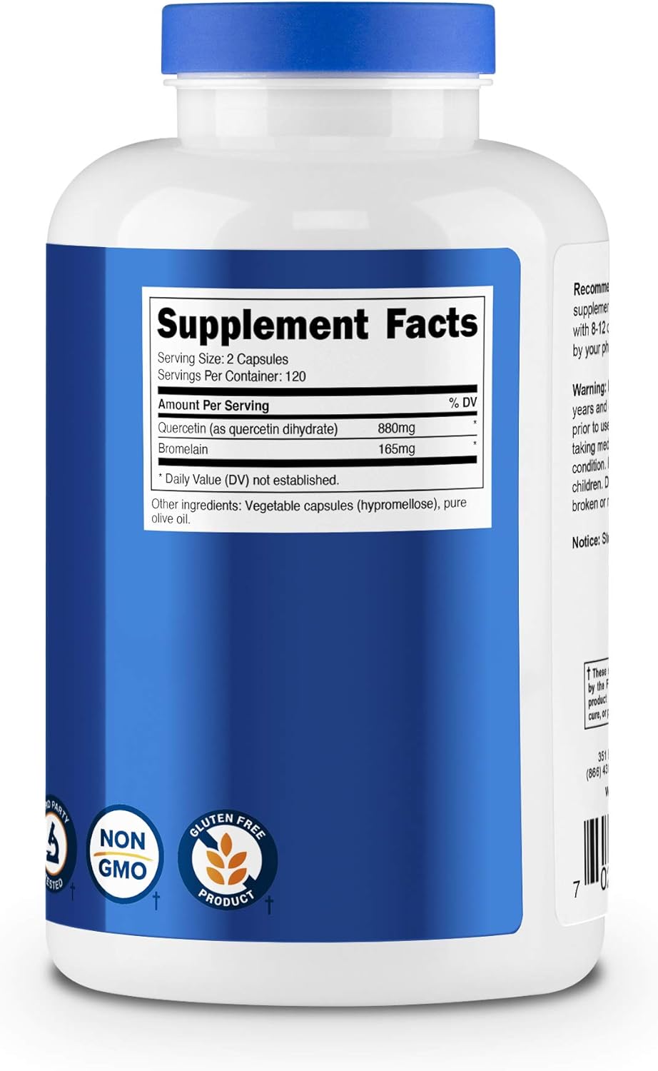 Nutricost Quercetin 880mg, 240 Veggie Capsules with Bromelain (165mg) - 120 Servings - Gluten Free, Non-GMO: Health & Personal Care