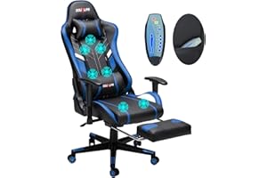 DOUXLIFE Massage Gaming Chair 7-Point, Office Chair with Footrest and Lumbar Support, Adjustable Seat Height Ergonomic, Thickened and Widened Cushions Backrest, 175° Reclining Max, Deep Blue