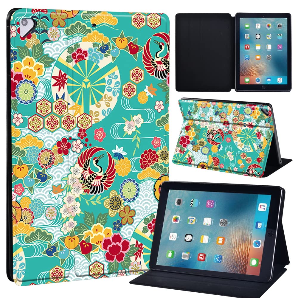 Leather slim lightweight Stand Cover Case for Apple New iPad 9.7 2018 2017(6th Gen, 5th Gen)/iPad Air 2/iPad Air/iPad Pro 9.7 Tablet with Auto Wake/Sleep (flower007)