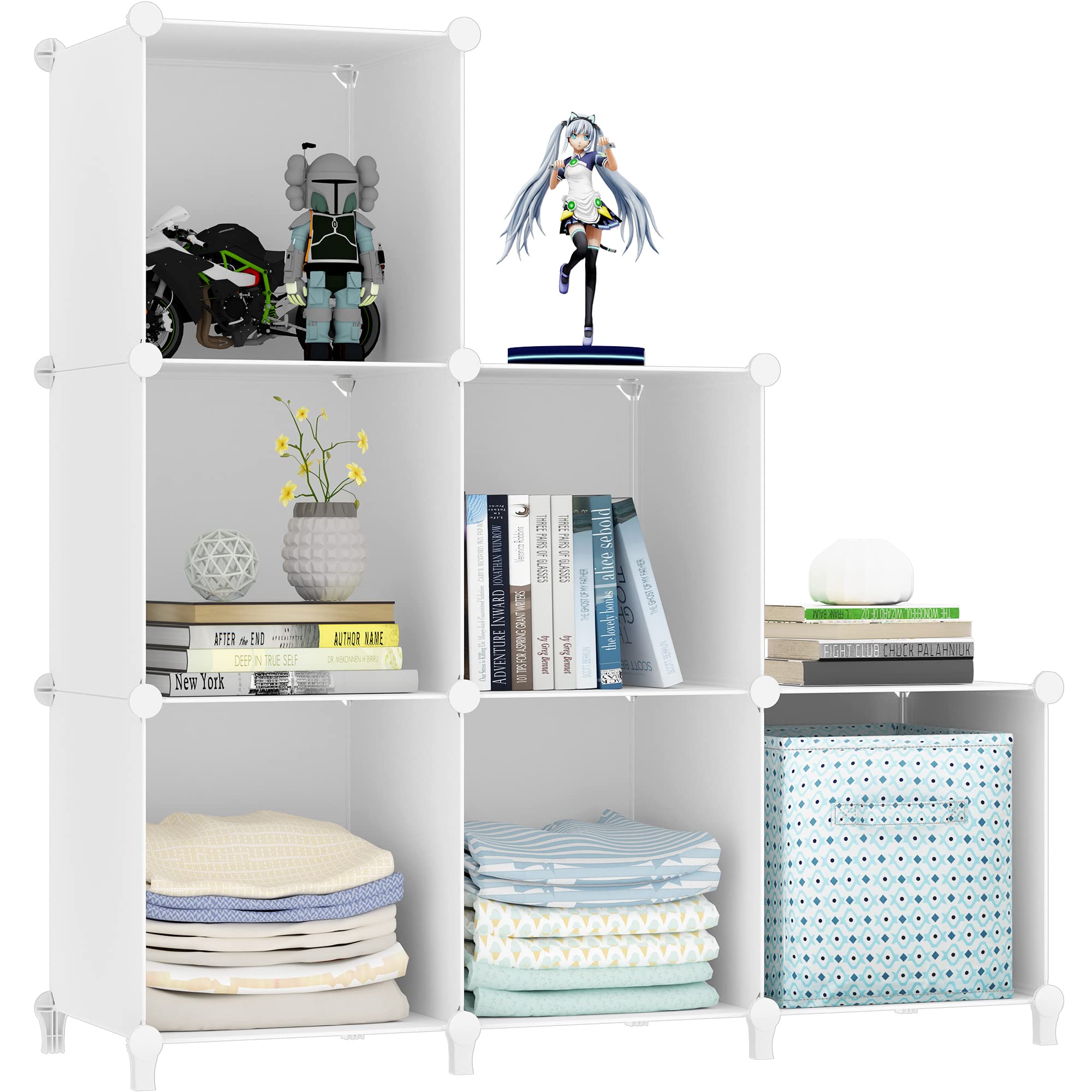 SIMPDIY 本棚 収納棚 収納ラック 整理棚 大容量組み立て式 衣類収納ボックス 便利な ワードローブ 洋服収納/靴棚 カラーボックス 収納家具/おもちゃ棚/衣柜/柜子/棚おしゃれ，防塵・防水・耐荷重 幅300mmx奥行300mmx高300mm（6・白色）商品画像