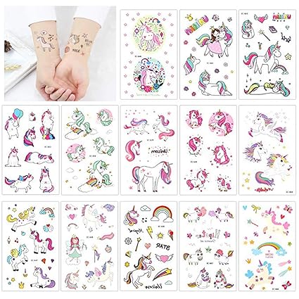 Tumao Einhorn Temporäre Tattoos, 25 Blatt Glitzer Tattoo Set ,Temporäre Glitzer Tattoos, Fake Tattoos für Mädchen Kinder Frau