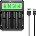 POWXS Universal Lithium 18650 Battery Charger for 3.7V Li-ion 18650 26650 18490 17670 17500 22650 21700 20700 18350 16340 RCR123A 14500, AA AAA & C Ni-MH Ni-CD Rechargeable Batteries